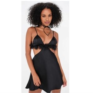 For Love & Lemons Large Floral Trim Slip Dress in Black